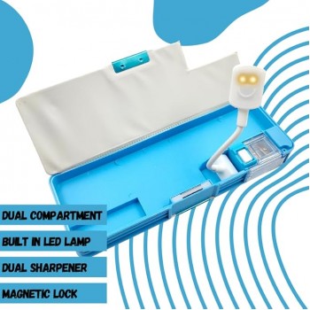 Plastic Led Lamp Light Pencil Box, Dual Compartment, Magnetic Closure For Kids