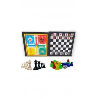 Wooden Ludo & Chess 2 in 1 board Game with Coins