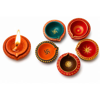 Hand-Painted Decorative Diya Set